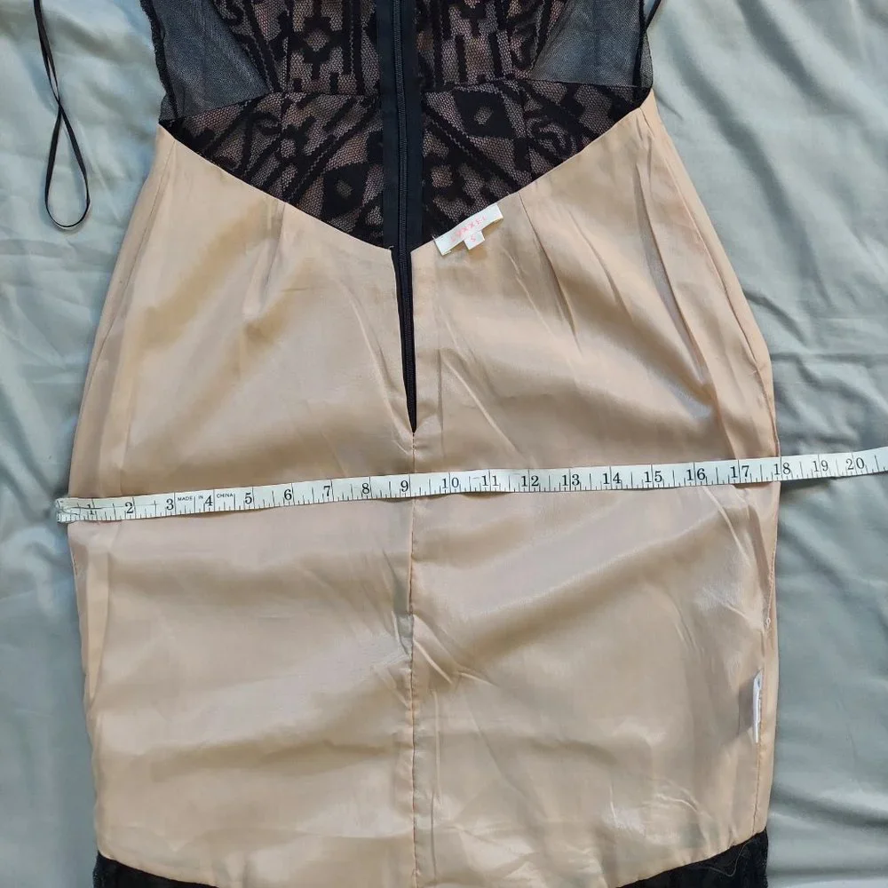 Luxxel Floor length Body Con Low cut, Sheer Evening Gown, Black, Small - Picture 15 of 16